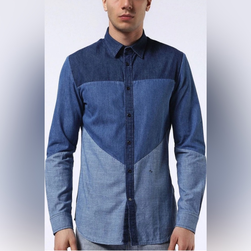 Diesel Men's Tammy D Two-Tone Blue Denim Button-Down Shirt XL